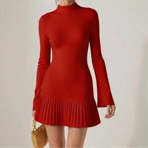 Commense Red Long Sleeve Dress